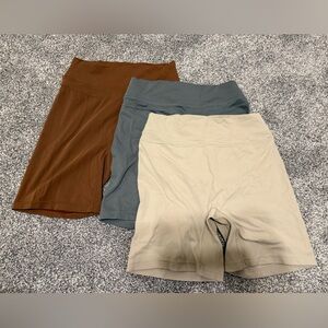 Set of Three Amazon biker Shorts in Brown, Gray, and Cream